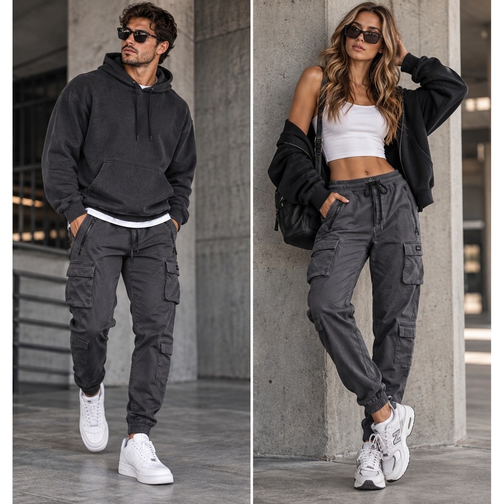 Hollister Cargo Joggers Medium Grey Advanced Stretch Tapered Pants #1530